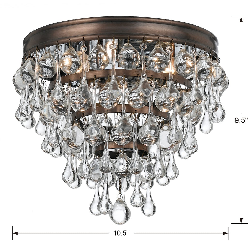 Calypso 3 Light Crystal Teardrop Vibrant Bronze Flush Mount Semi Flush Crystorama