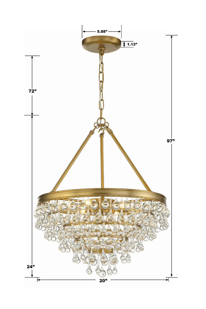 Calypso 6 Light Crystal Teardrop Vibrant Gold Chandelier Chandelier Crystorama