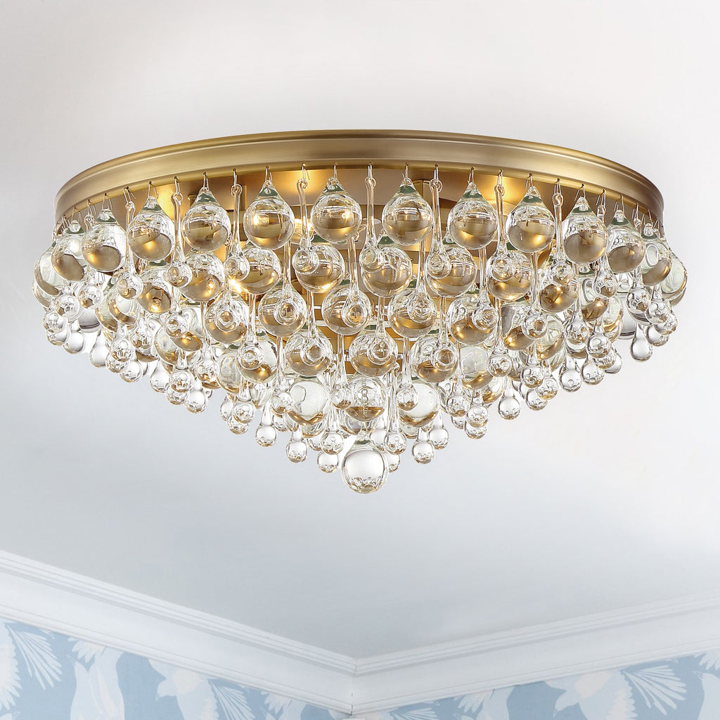 Calypso 6 Light Crystal Teardrop Vibrant Gold Flush Mount Semi Flush Crystorama