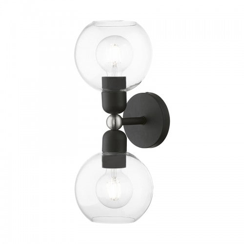 2 Light Black with Brushed Nickel Accents Sphere Vanity Sconce Wall Sconce Livex