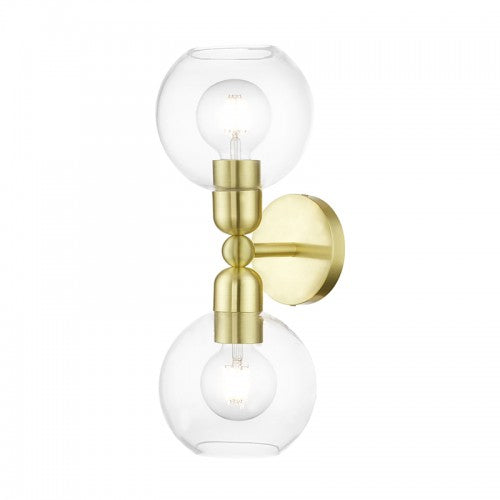 2 Light Satin Brass Sphere Vanity Sconce Wall Sconce Livex