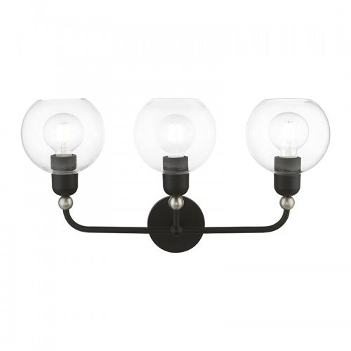 3 Light Black with Brushed Nickel Accents Sphere Vanity Sconce Wall Sconce Livex