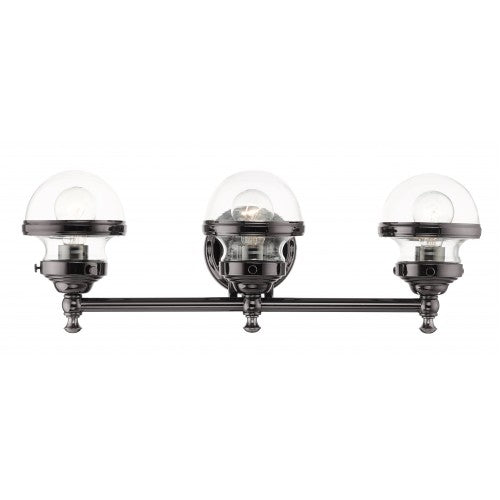 3 Light Polished Black Chrome Bath Vanity Wall Sconce Livex