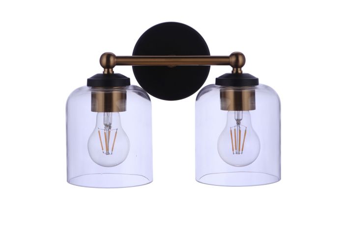 Coppa 2 Light Vanity in Flat Black/Satin Brass Bath and Vanity Craftmade