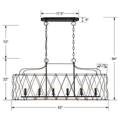 Zucca 6 Light English Bronze + Antique Gold Linear Chandelier Chandelier Crystorama