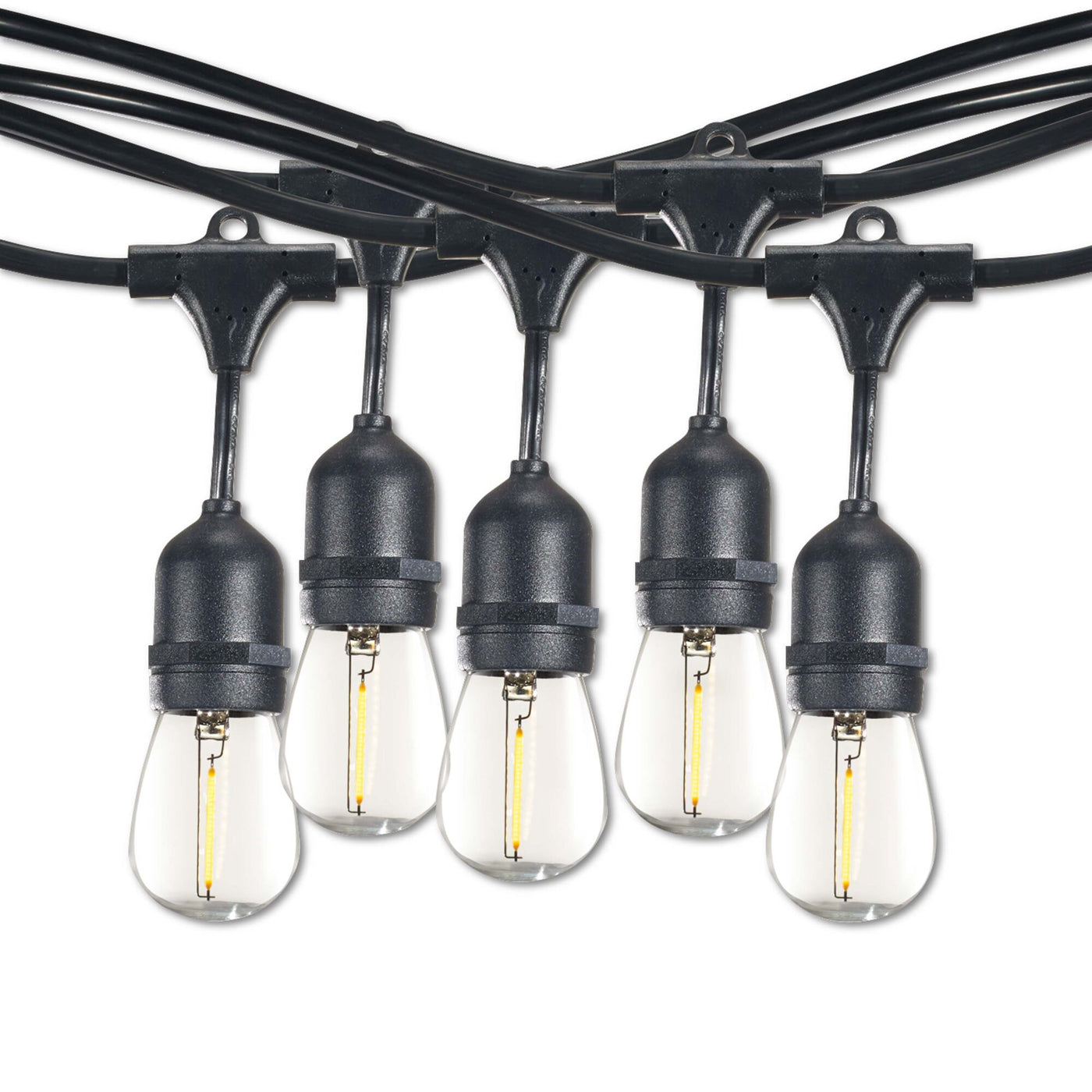 14' String Light 10 Sockets 16" Spacing E26 Black Kit - W/1W Plastic LED S14 Clear Lamps String Lights Bulbrite