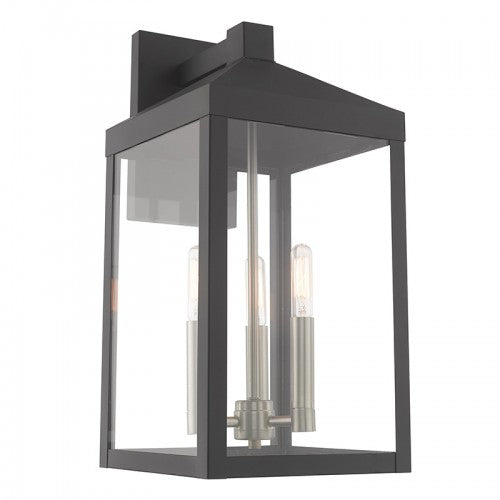 3 Light Scandinavian Gray Outdoor Wall Lantern Lantern Livex
