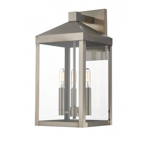 3 Light Brushed Nickel Outdoor Wall Lantern Lantern Livex