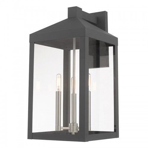 3 Light Scandinavian Gray Outdoor Wall Lantern Lantern Livex