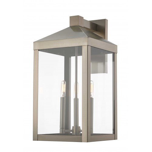 3 Light Brushed Nickel Outdoor Wall Lantern Lantern Livex