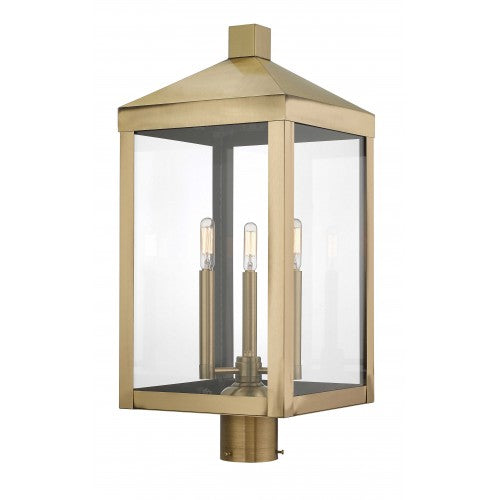3 Light Antique Brass Outdoor Post Top Lantern Lantern Livex