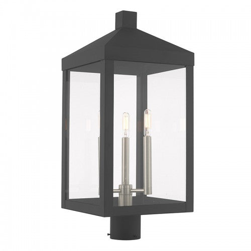 3 Light Scandinavian Gray Outdoor Post Top Lantern Lantern Livex