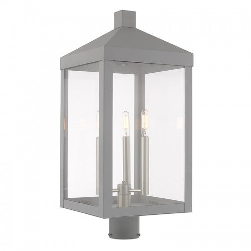 3 Light Nordic Gray Outdoor Post Top Lantern Lantern Livex