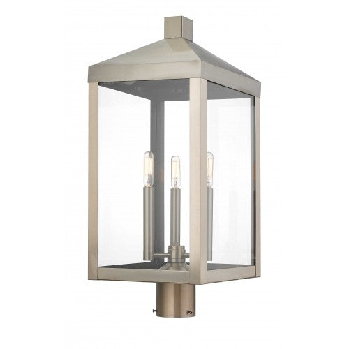 3 Light Brushed Nickel Outdoor Post Top Lantern Lantern Livex