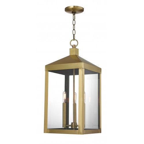 3 Light Antique Brass Outdoor Pendant Lantern Lantern Livex