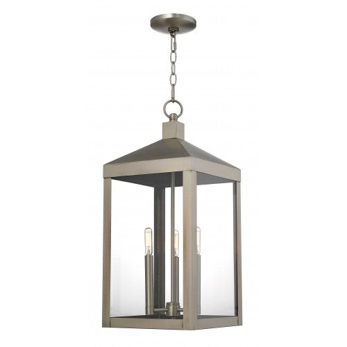 3 Light Brushed Nickel Outdoor Pendant Lantern Lantern Livex