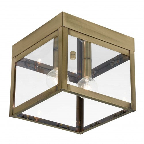 2 Light Antique Brass Outdoor Ceiling Mount Exterior Livex