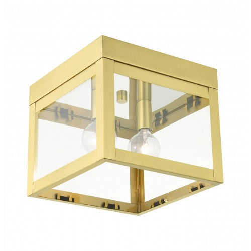 2 Light Satin Brass Flush Mount Exterior Livex