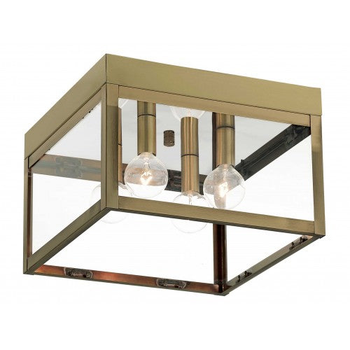 4 Light Antique Brass Outdoor Ceiling Mount Exterior Livex
