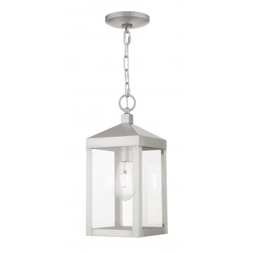 1 Light Brushed Nickel Outdoor Pendant Lantern Post Livex