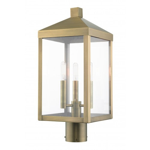 3 Light Antique Brass Outdoor Post Top Lantern Post Livex