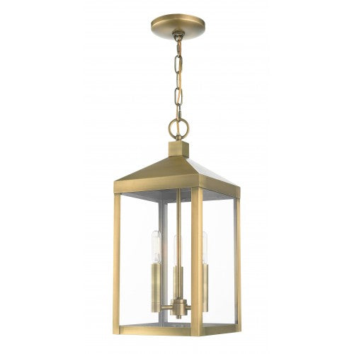 3 Light Antique Brass Outdoor Pendant Lantern Lantern Livex