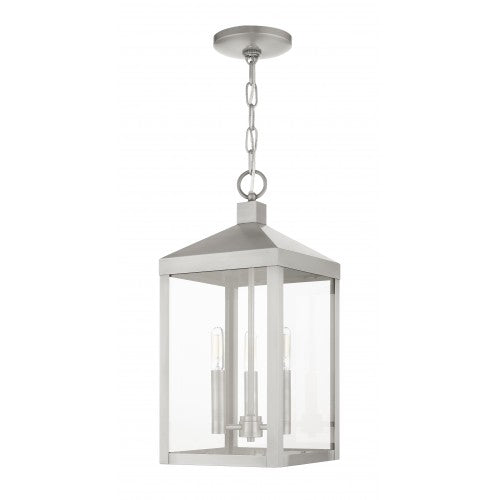 3 Light Brushed Nickel Outdoor Pendant Lantern Lantern Livex