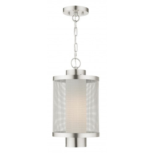 1 Light Brushed Nickel Pendant Lantern Livex