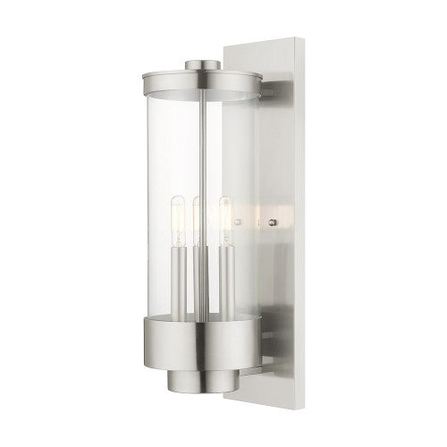 3 Light Brushed Nickel Outdoor Wall Lantern Lantern Livex