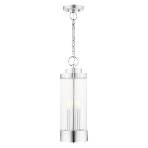 3 Light Polished Chrome Outdoor Pendant Lantern Lantern Livex