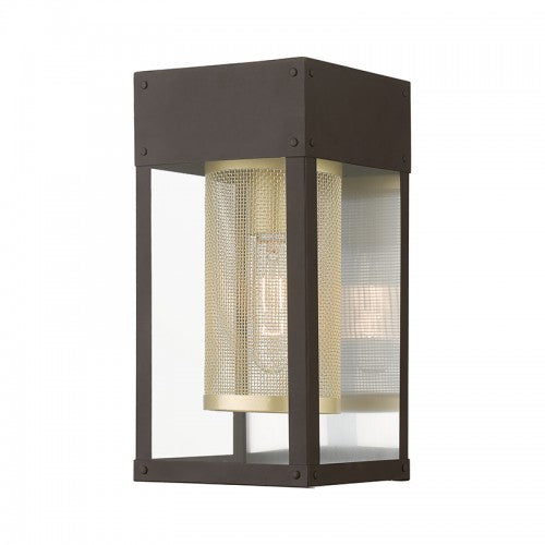 1 Light Bronze with Soft Gold Candle and Brushed Nickel Stainless Steel Reflector Outdoor Wall Lantern Exterior Livex