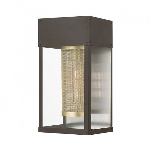 1 Light Bronze with Soft Gold Candle and Brushed Nickel Stainless Steel Reflector Outdoor Wall Lantern Exterior Livex