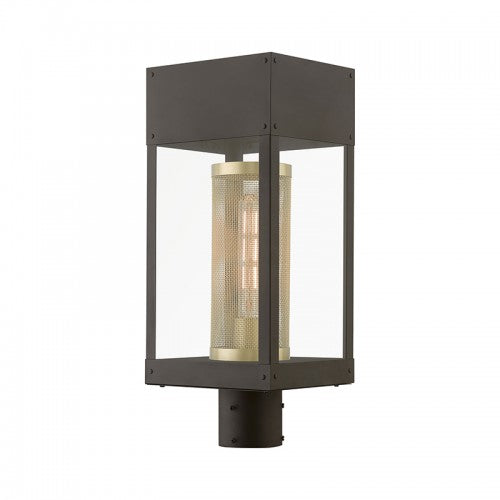 1 Light Bronze with Soft Gold Candle Outdoor Post Top Lantern Post Livex