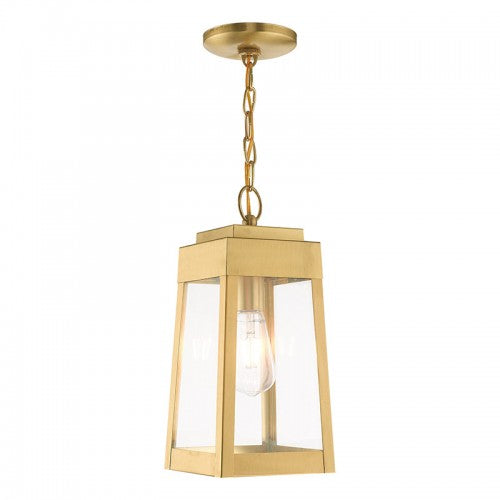1 Light Satin Brass Outdoor Pendant Lantern Exterior Livex
