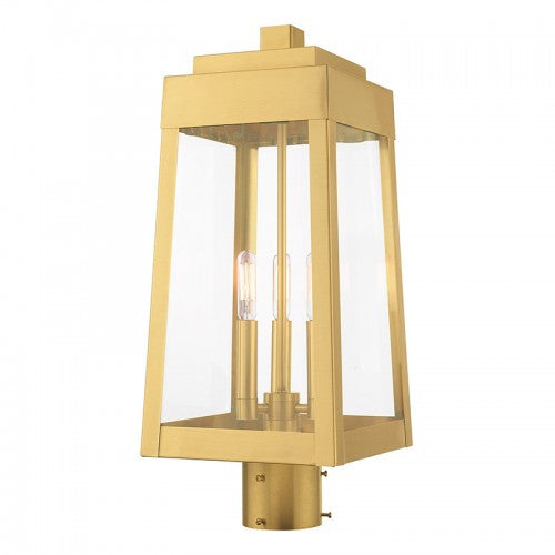 3 Light Satin Brass Outdoor Post Top Lantern Post Livex