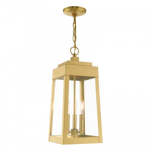 3 Light Satin Brass Outdoor Pendant Lantern Exterior Livex