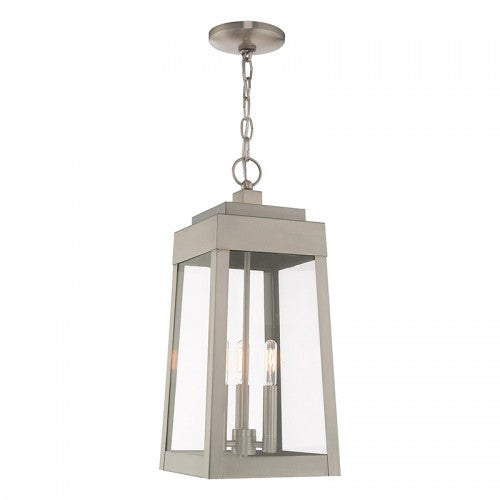 3 Light Brushed Nickel Outdoor Pendant Lantern Exterior Livex