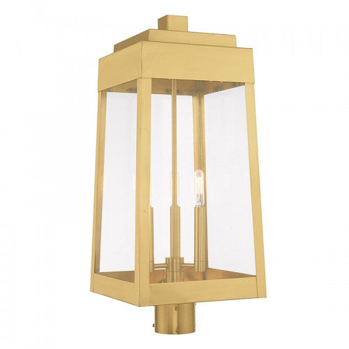 3 Light Satin Brass Outdoor Post Top Lantern Post Livex