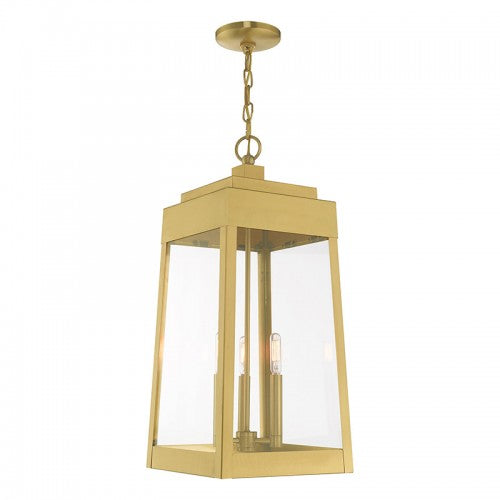 3 Light Satin Brass Outdoor Pendant Lantern Exterior Livex