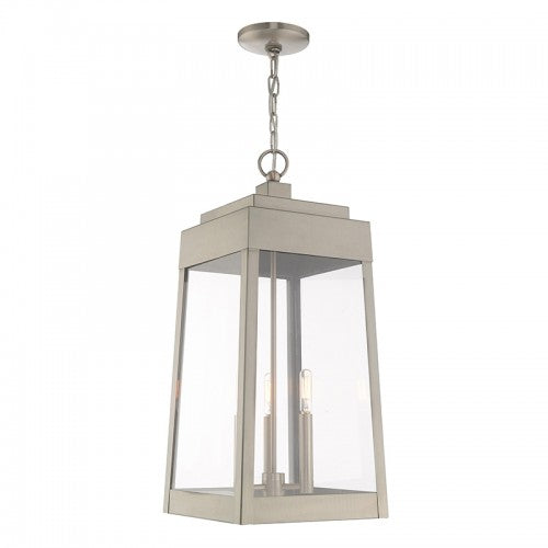 3 Light Brushed Nickel Outdoor Pendant Lantern Exterior Livex