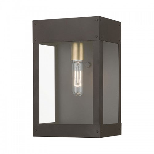 1 Light Bronze with Antique Brass Candle Outdoor Wall Lantern Exterior Livex