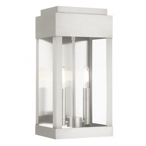 2 Light Brushed Nickel Outdoor Wall Lantern Exterior Livex