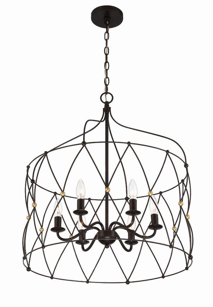 Zucca 6 Light English Bronze + Antique Gold Chandelier Chandelier Crystorama