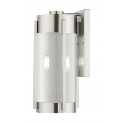 2 Light Brushed Nickel Outdoor Wall Lantern Exterior Livex