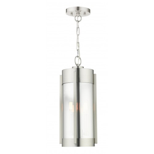 2 Light Brushed Nickel Outdoor Pendant Lantern Exterior Livex