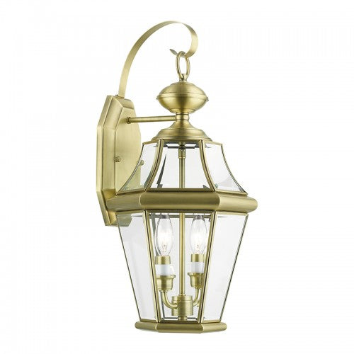 2 Light Antique Brass Outdoor Wall Lantern Exterior Livex