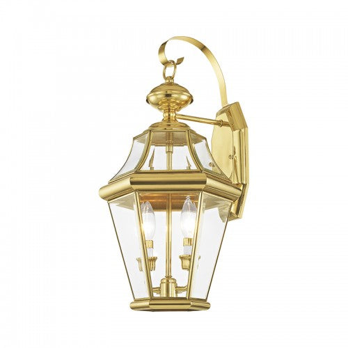 2 Light Polished Brass Outdoor Wall Lantern Exterior Livex