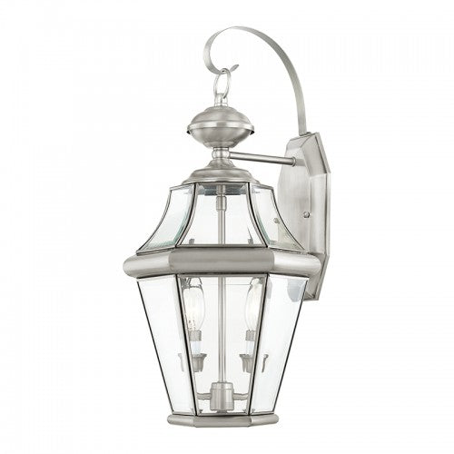 2 Light Brushed Nickel Outdoor Wall Lantern Exterior Livex