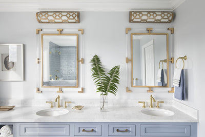 Libby Langdon Jennings Integrated LED Aged Brass Bathroom Vanity Bath and Vanity Crystorama