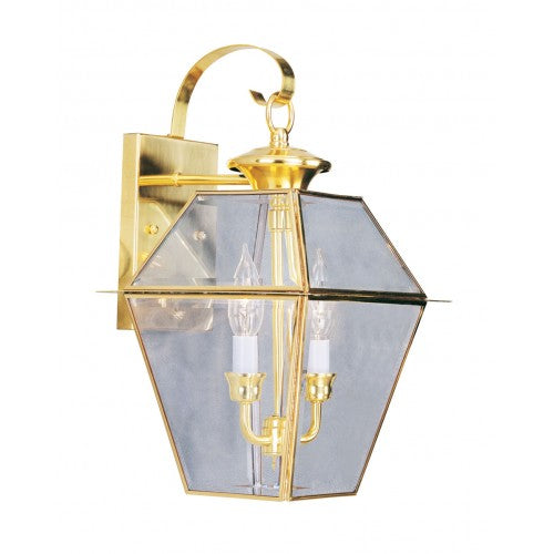 2 Light Polished Brass Outdoor Wall Lantern Exterior Livex